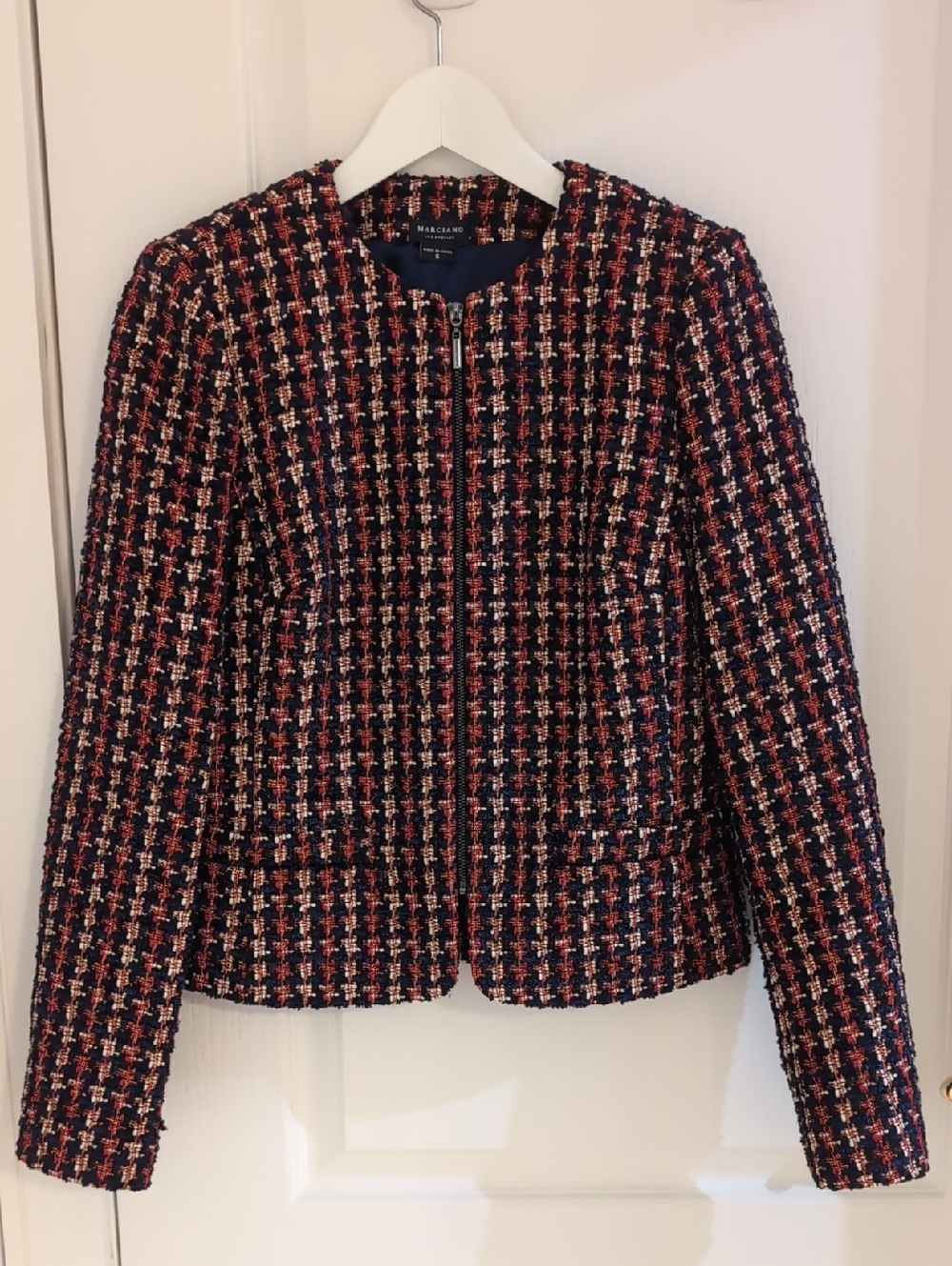 Marciano Navy and Pink Tweed Zip Jacket